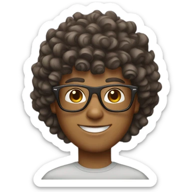 young man with curly hair and mullet trim and ray ban glasses sticker