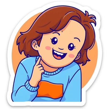 brunette girl with brown hair wearing pastel blue clothes laughing joyfully sticker