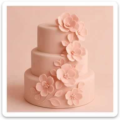wedding cake with pink fondant flowers and a light pink background sticker