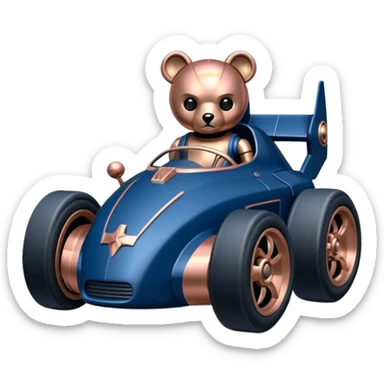  Space-weathered/Carbonized Metallic dark blue and rosegold-accented  racing car for furry-faced  evil alien scary robot teddy bear with rear spoiler (Star Wars style) sticker