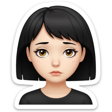 sad girl with short black hair with side bangs and eyeliner sticker