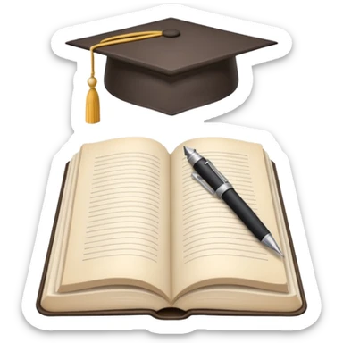 "A white open book,The pen should be positioned as placed exactly in the center between the pages.  if held by a right-handed person - meaning the direction is reversed compared to a left-handed grip. The pen should be uncapped, and the cap placed behind it." sticker