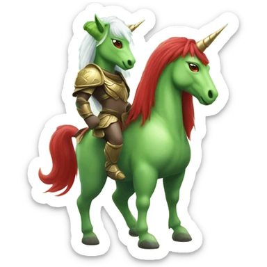 four-legged green unicorn white. a red amazon alien woman sticker
