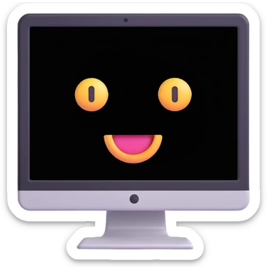 Minimalist 3D-emoticon-style icon of a desktop monitor with soft shading and subtle highlights sticker