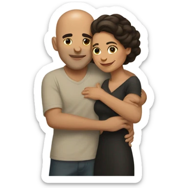 Comforting hug from brunette Puerto Rican woman to shorter bald male sticker