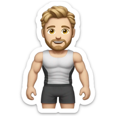 Full height Pale skinned muscular man With Realistic eyes and mouth, light brown hair and stubble In dark gray sleeveless mike, black oversize sports shorts, watch and white sneakers. sticker