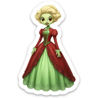 "galora green blonde alien woman" in red Victorian dress elegant, full body sticker