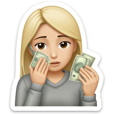 Wiping tears with money sticker