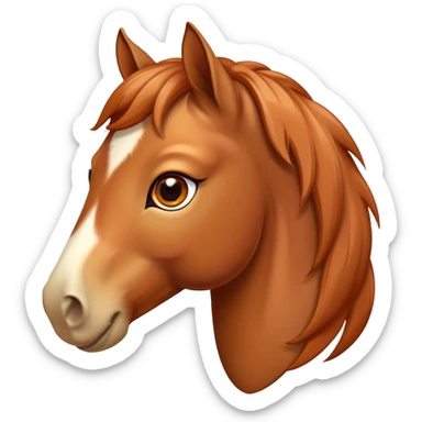 Cinematic Cute Chestnut Horse Portrait Emoji, Head tilted playfully and inquisitively, showcasing a glossy chestnut fur with a vibrant sheen and gentle, expressive amber eyes, Simplified yet irresistibly adorable features, highly detailed, glowing with a warm, friendly glow, high shine, affectionate and spirited, stylized with a touch of whimsy, bright and endearing, soft glowing outline, capturing the essence of a mischievous yet loving horse, so playful it feels like it could prance out of the screen and into your arms! sticker