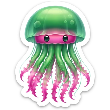 Cute green pink jellyfish sticker