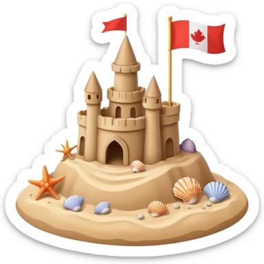 Decorated sand castle – seashells and a tiny flag on top sticker