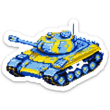 Ukrainian tank with blue and yellow details, military vehicle sticker