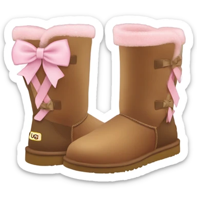 Aesthetic short brown uggs with light pink bows sticker