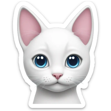 White cat with pink ears and nose with little grey between ears and blue eyes sticker