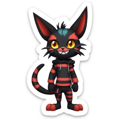 Black Anthro Cool Punk Noibat-Litten-Fakemon-fursona with fangs and stripes Full Body sticker