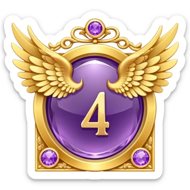 4th place award Number in frame decorated with golden angel  wings and amethyst  stone sticker