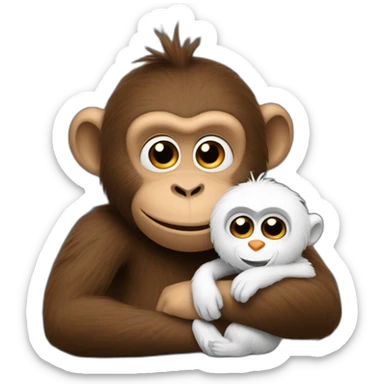 a monkey cuddling Olaf  sticker