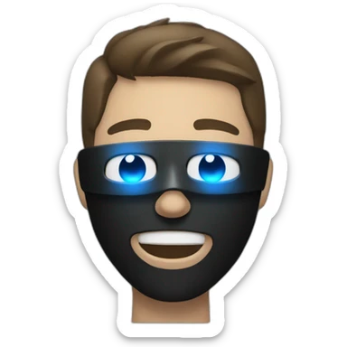 Boywithuke wearing a black led mask with blue eyes sticker