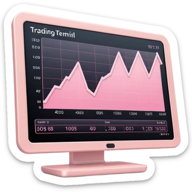 Light pink trading terminal screen, glowing chart softly, clean shadows sticker