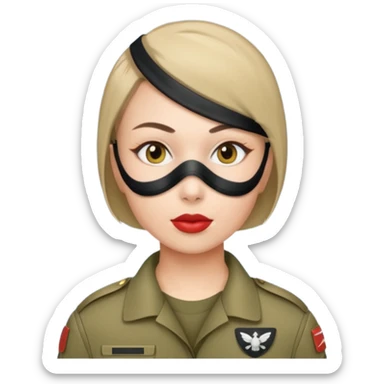 woman soldier with hair style wearing mouth mask sticker