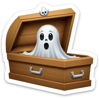 Cartoon ghost peeking from coffin cartoon-style/cute and transparent for a sticker.
 sticker