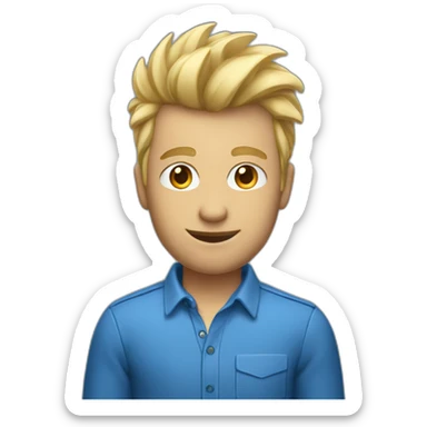 Man wearing blue Apple shirt with blonde faux hawk hair working in QA sticker