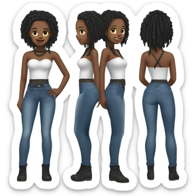 Black girl with braids posing full body jeans corset top sticker