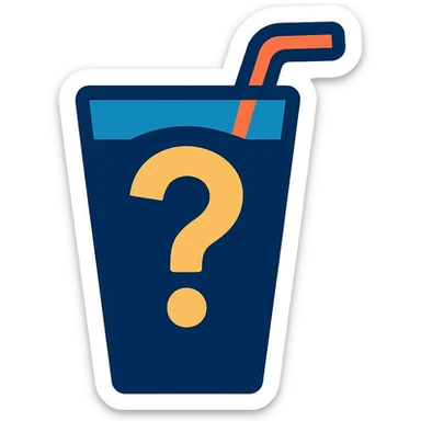 silhouette of a glass with a straw covered by a question mark, vibrant toon style sticker