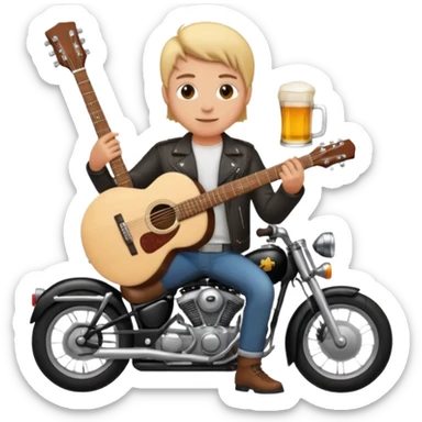 We're creating a quiz for a New Year's Eve team. The idea is that people have to guess which emoji belongs to which person from three emojis. Now it's up to you to make one whole emoji from the following  emojis.  🏍🎸🍻👦 sticker