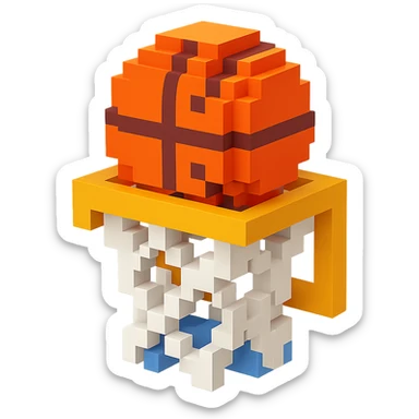 Voxel-style basketball in a net, no background, variation 5. sticker