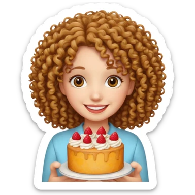 Curly haired girl with a cake sticker