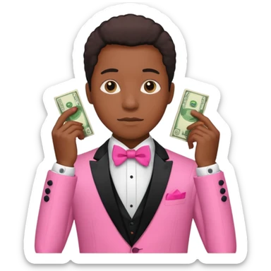 ambitious thinking about money, black person, pink tuxedo sticker