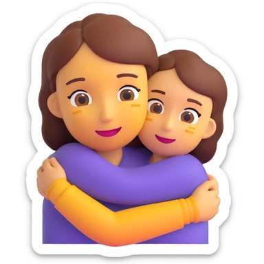 a girl hugging her mother, 3D emoji style sticker