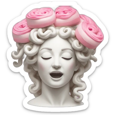 white statue of Medusa Gorgo eating pink cake sticker