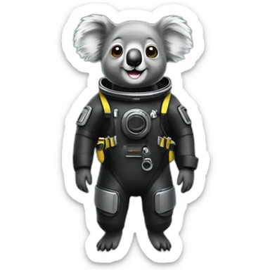 happy koala in black commercial diving suit sticker
