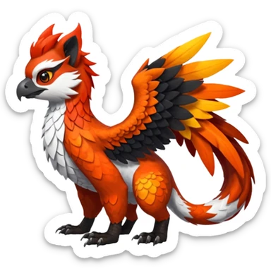 4-legged scaly Gryphon-Talonflame-Red-Panda-Silvally-fusion-hybrid-animal-Fakémon-creature, full body sticker