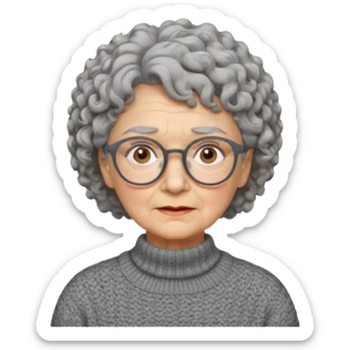 Old woman, solemn, wearing glasses and sweater, short curly hair sticker