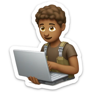 A brown person fixing laptop sticker