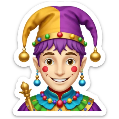 Royal Jester – Smiling trickster with colorful hat and bells sticker