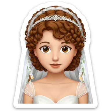 A bride with a curly brown hair and veil sticker