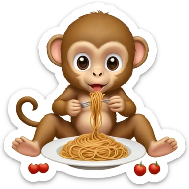 Baby monkey eating spaghetti on the beach  sticker