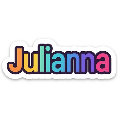Julianna name in colorful gradient modern font with dark outline, transparent background, in the style of sample images sticker
