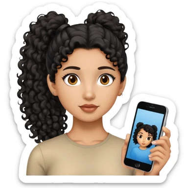 Mixed girl with black curly hair ponytail brown eyes sticker