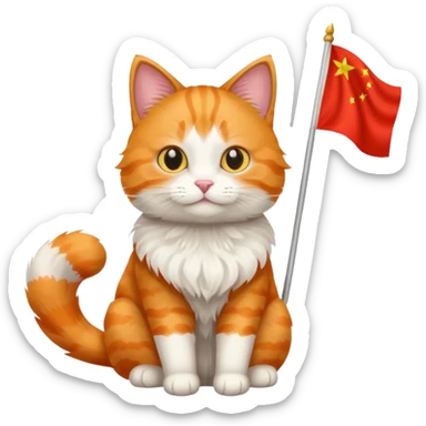 Orange Cat With the Flag of China As the full background sticker