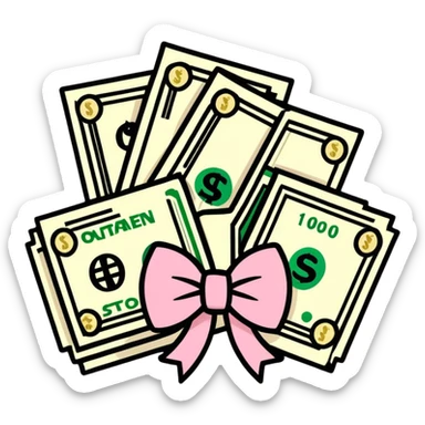 money with a pink bow sticker
