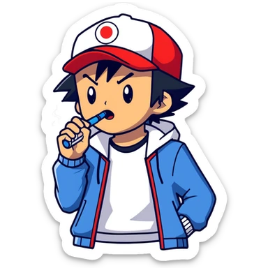 Handsome Ash Ketchum as an adult using a bong sticker