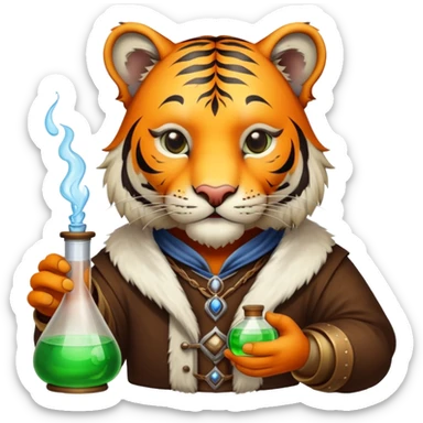 Medieval tiger alchemist with potion sticker