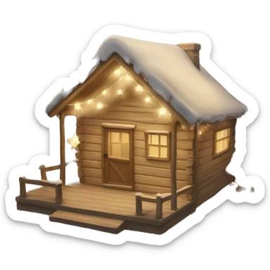 Beige winter cabin with Christmas lights and decorations sticker