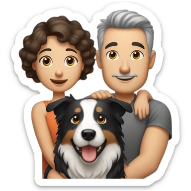 Family man, woman and border collie, short hair, back and White, Big mole on snout sticker