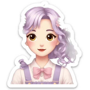 Gorgeous pastel anime style lady with blushing face and flowers and laces and bow ties and pretty hair aesthetic trending style sticker
